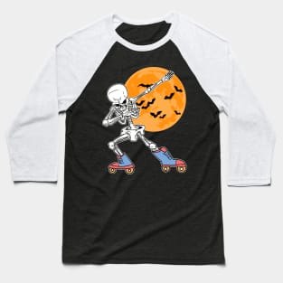 Dabbing Skeleton Roller Skates Halloween Baseball T-Shirt